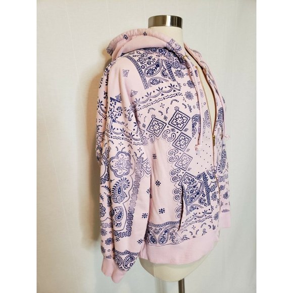 J Crew University Terry Hoodie Jacket Size XL Bandana Patchwork Paisley Pink - Picture 3 of 6